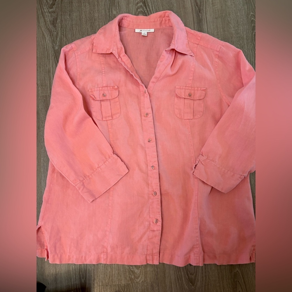 100% Linen Top Tunic Shirt JM Collective Sunset Pink Size 16​ - Picture 3 of 8